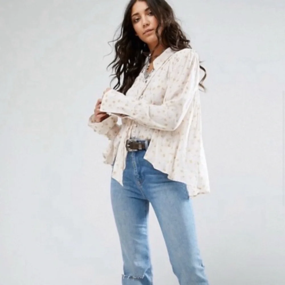 Free People Modern Muse Floral Blouse Yellow Flower Size Small Boho Flowy